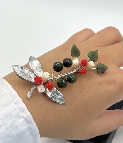 Vintage brosche jade - vintage, koralle