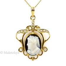 Antiker Anhänger 10K Gold Gemme Lagenstein Kamee Perlen Achat Jugendstil um 1910