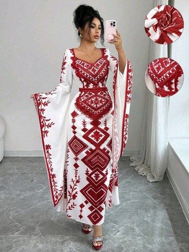 Damen maxi kleid weiß rot - weiß,