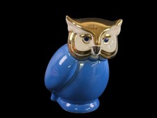 Vintage Lastra Porzellan Eule / Uhu / Kauz - Blau / Gold - 14 cm