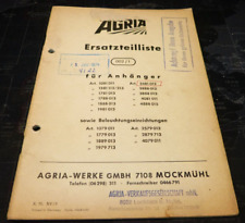 Orig.Agria Ersatzteilliste für Anhänger sowie Beleuchtungseinrichtungen