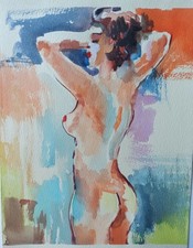 Original Akt Frau Aquarell