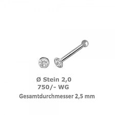  750 Weißgold Nasenpiercing, Nasenstecker Kelch Kugelstift 2,5 mm mit  Zirkonia 