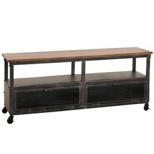 B-Ware Lowboard MCW-N28, Rollen 2 Fächer, Metall Holz 55x130x36cm, schwarz/braun