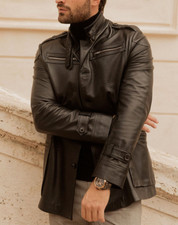 Schwarze Feld Lederjacke