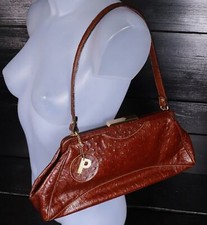 Picard echt Straußenleder Handtasche, Vogel Strauß Clutch Bag, Neuwertig #Z