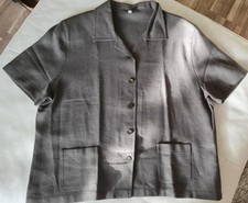 Bluse im Landhauslook Gr 46 Grün Viscose-Leinenmischung kaum getragen 