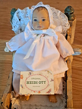 Puppe Heidi Ott ca. 50 Jahre alt (ca. 18 cm) mit Wiege