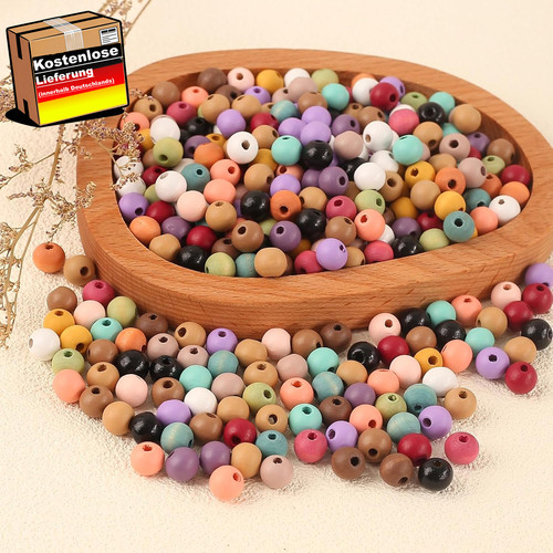 Holzperlen 10mm bunt zum