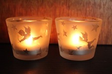 Teelichthalter Glas 2 Stück mit Sternen u. Engelmotiv