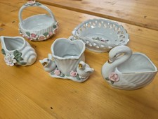 Konvolt 5 Teile Porzellan Schale Körbchen Schnecke Schwan, Vogel- und Rosendekor