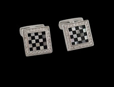 Manschettenknöpfe 750 Weißgold mit 56 Brillanten - 0,50 ct Schachbrett Onyx/Perl