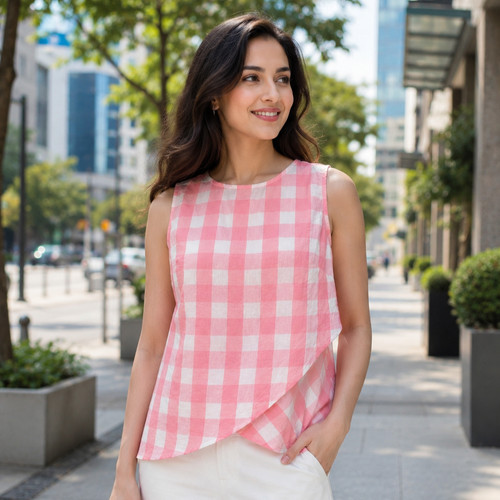 Damen top vichykaro rosa - vichykaro,