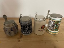 4 Stück Steinkrug Bierkrug mit Zinndeckel