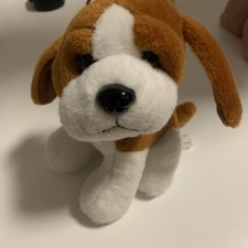 Kuscheltier Stofftier Hund Weiß-braun Sitzend