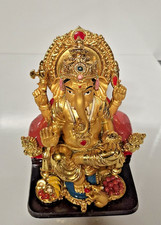 Edle Ganesha Figur – Goldfarben mit roten Akzenten- Glücksfigur-  Höhe: 20 cm
