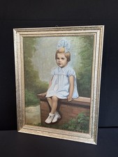 Ölgemälde Mädchen mit Schleife auf einer Mauer 1949