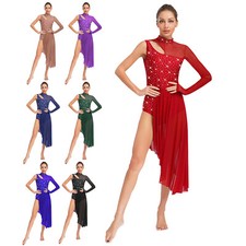Frauen Kleid Tango Tanzbekleidung Kostüm Kleider Ballett Tanz Mesh Asymmetrisch