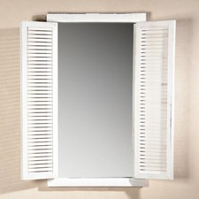 Wandspiegel mit Fensterladen + Ablage im Shabby Chic 72CM weiß Holz Spiegel