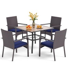 Gartenmöbel Set 4x Rattan Stühle + 1 x Metall Tisch Gartenset Draussen Essgruppe