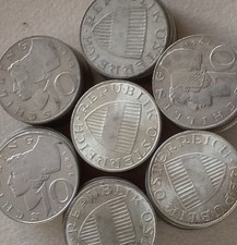 Lot Silbermünzen 70 x 10 Schilling Österreich 640 Ag, Bindenschild, Wachauerin