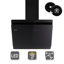 Dunstabzugshaube 60cm Umluft Abluft Kopffrei Wandhaube Schräghaube schwarz Glas