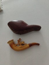 Antike Meerschaum Pfeife - Jäger -- Hirsch - mit Originaletui