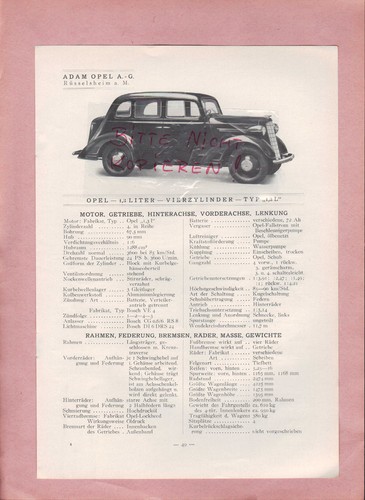Rüsselsheim typentafel 1934 - rÜsselsheim,,