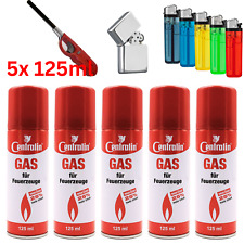 5x UNIVERSAL 125 ml FEUERZEUG BUTAN GAS NACHFÜLLGAS FEUERZEUGGAS + AUFSÄTZE