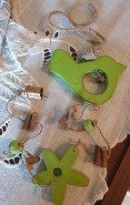 Holz Vogel Blumen Glöckchen Girlande Fensterdekoration Deko grasgrün ca. 95 cm