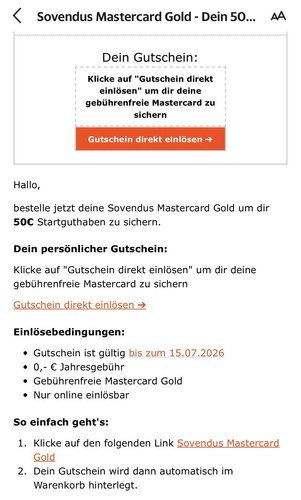 Sovendus mastercard gold - 50€,