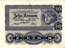Banknote Schein 10 Kronen 1922