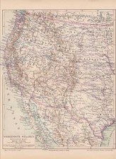 Amerika USA Westküste mittlerer Westen LANDKARTE von 1888 Nevada Arizona Utah