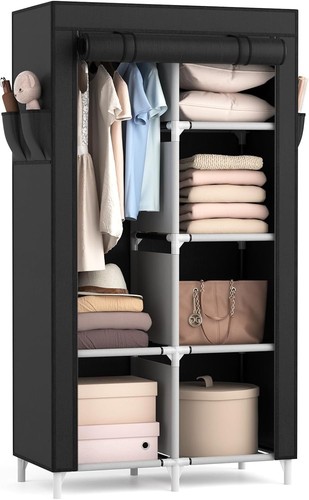 Schwarzer stoffkleiderschrank - schwarzer,