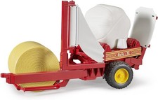 bruder 02122 - Ballenwickler mit ockerbraunem & weißen Rundballen - 1:16 Rundbal
