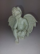 große Engelsfigur Putte Engel denkend 11 cm Keramin weiß ca 1970