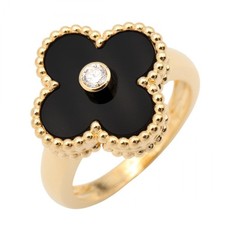 Van Cleef & Arpels Vintage Alhambra Ring Onyx 1PD Ring Schmuck K18 Gelb