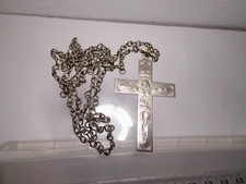antik religiös magnetische Kreuz flaches Jesus Relief + Kette Zinn/Zink 19 g