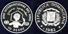 Dominikanische Republik 10 Pesos 1982 PP SILBER Jahr des Kindes