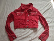 s.Oliver Mädchen Jeans Jacke Gr 140 (S) Rot Glitzer Stretch