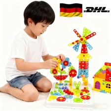 Spielzeug ab 3Jahre Mosaik Steckspiel mit Elektrische Bohrmaschine Schrauben!