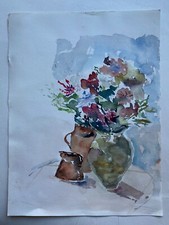 Aquarell Anonyme Moderne Malerei Stillleben mit Blumen und Gefäßen