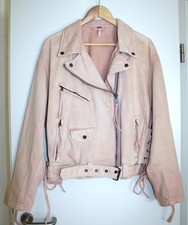 FREE PEOPLE Oversized Jeansjacke Gr.S Rosa Rose Denim Moto Schnürung Jeans Jacke