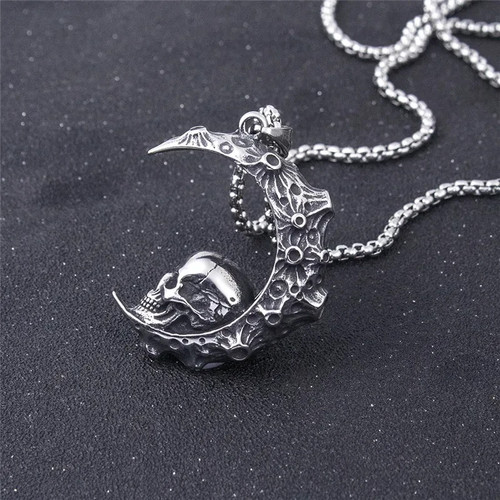 Edelstahl halskette mond - 💀,