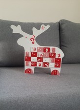 advent kalender zum befüllen, Holz, weiß/rot bemalt, Elch-Form