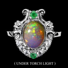 925 Sterlingsilber Ring Oval Feuer Opal 9x7mm Smaragd Natur Edelstein Schmuck