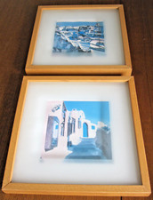 Bilder "Schiffe / Steg" weiss-türkise 3-D-Optik -Holz- 2 Stück - quadrat 32,5cm