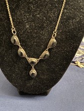 Sterling Silber Halskette mit 6 schwarzen Onyx Edelsteinen besetzt 925 Art Deco 20er Jahre