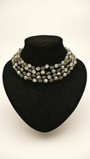 Collier LANGANI Perlen Vintage necklace schwarze Perle silber grau Glas Choker