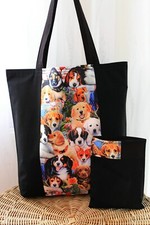 Hunde Einkaufstasche mit Hülle, Wendetasche Stofftasche Beutel  selbst genäht